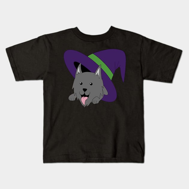 Wolf in Witch’s Hat - Gray Kids T-Shirt by RA Art